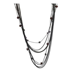 Gunmetal & Purple Crystal Bead Multi‎ Strand Station Necklace 26-28"